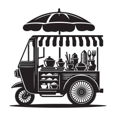 Aşçılık Projeleri için Asyalı Otantik Yemek Arabası İllüstrasyonu