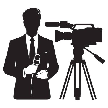 Profesyonel TV Muhabiri Medya ve Haber Tasarımı için Siluet Vektörü