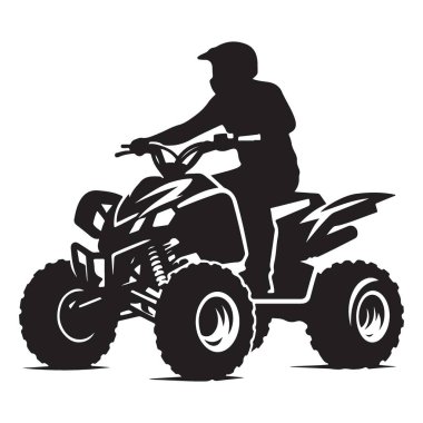 Siluet ATV Dörtlü Bisiklet Dört Wheeler Siyah ve Beyaz Sürüş
