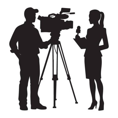 Siluet Haber Sunucusu Kamera Ekibi ile Haberleşme ve Röportaj