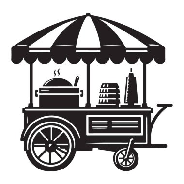 Sokak yemeği arabası silueti vektör lezzetli şehir mutfağı işi
