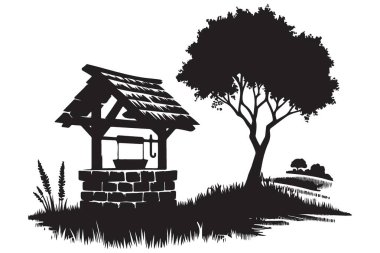 Siluet Serene Dilek Kuyusu Resimleri Kırsal kesimdeki Ağacın yanında