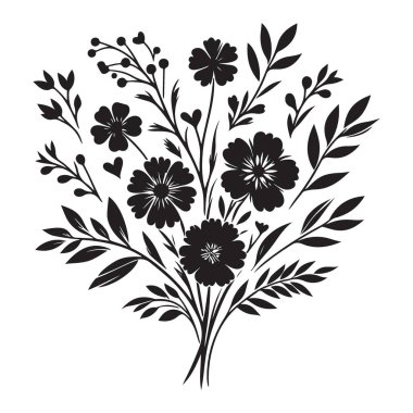 Zarif çiçek buketi siyah ve beyaz vektör çizimi