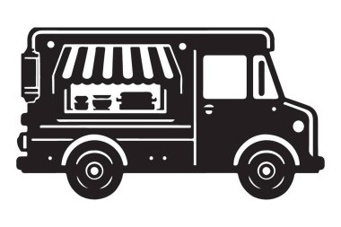 İş Gereksinimleri İçin Siyah Yemek Kamyonu Siluet Vektörü İllüstrasyonu