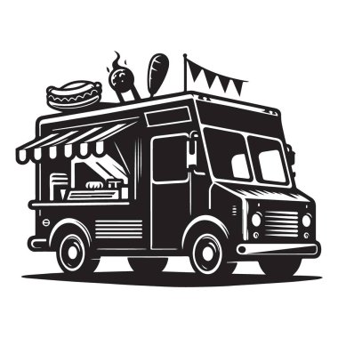 Restoran İşletmeleri için Ayrıntılı Yemek Kamyonu Vektör Resimleri Grafiği