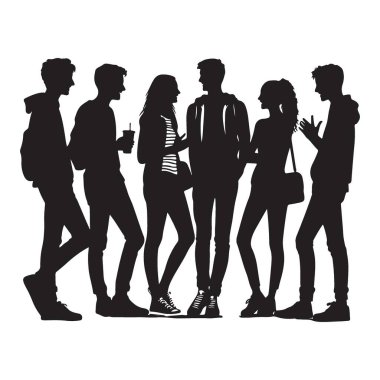 Çeşitli Grup Gençlerinin Silueti Gelişigüzel Konuşma Vektörüne Bağlanıyor