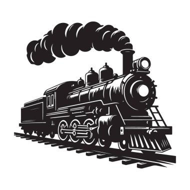 Vintage Buhar Treni Lokomotif İllüstrasyonunun Detaylı Silüeti