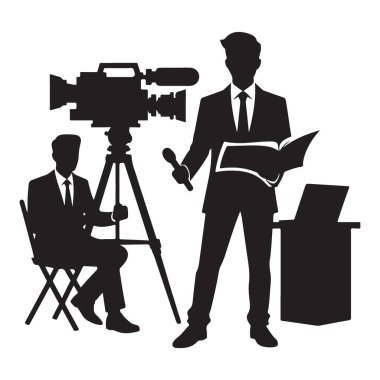 Siluet İllüstrasyon Haber Ekibi Canlı Basın Konferansı Vektörü