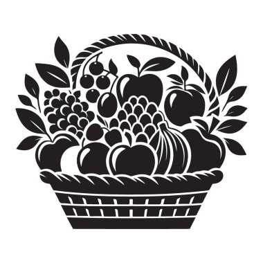 Siluet Bolluğu Taze Meyve Sepeti Vektör İllüstrasyon Tasarımı