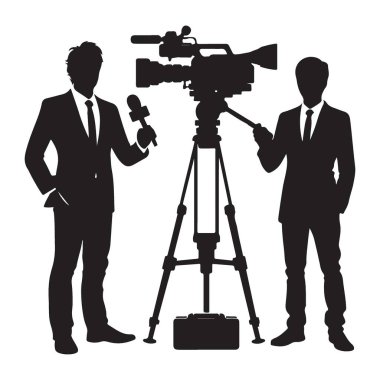 Siluet Basın Konferansı Sahnesi Gazeteciler ve Kamera Ekibi