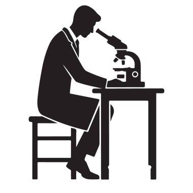 Siluet Bilimadamı Mikroskop Altında Örnek İnceleme Ayrıntılı Bilimsel Araştırmalar