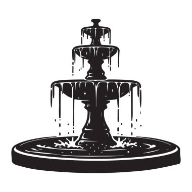 Süslü Çeşme Silueti Zarif Su Özellikleri Mimarisi Çizimi