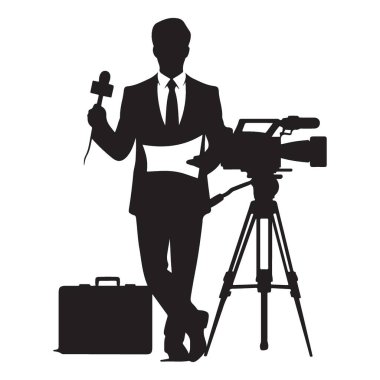 Kamera ve Mikrofon Sunumlu Muhabir Silueti Vektör ResmiName