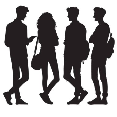 Siluet Gençler Grubu Duran Öğrenciler Arkadaşlarıyla Takılıyor