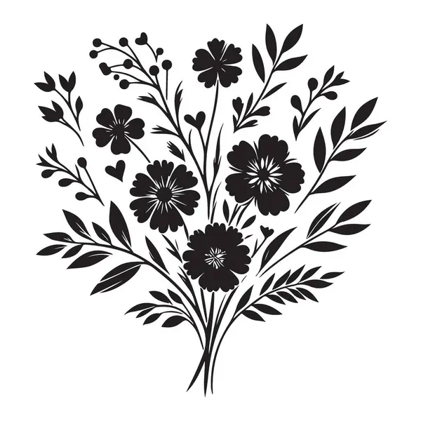 Zarif çiçek buketi siyah ve beyaz vektör çizimi