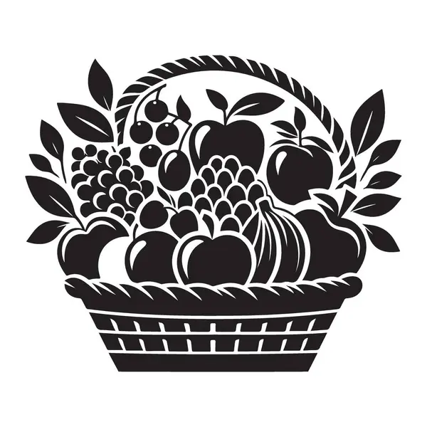 Siluet Bolluğu Taze Meyve Sepeti Vektör İllüstrasyon Tasarımı