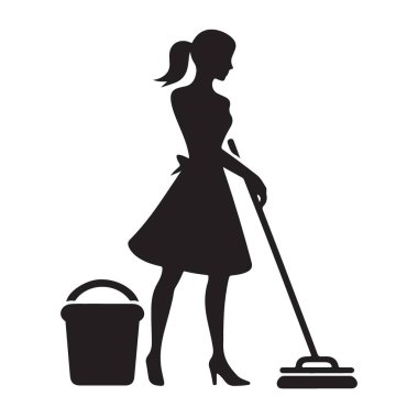 Ev Temizlikçisi Bayan Siluet Çizim Hizmetleri Paspas ve Kova