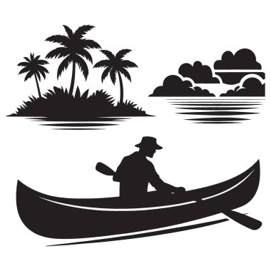 Kano Silueti Vektörü Tropikal Ada Cenneti Şelale Tasarımı