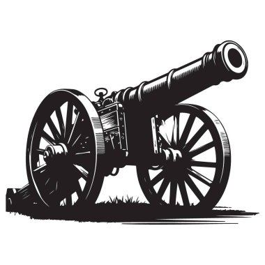 Klasik Top Silueti Sanat Antik Savaş Silahları Vektör Tasarımı