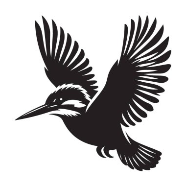 Uçuş Vektörü Resiminde Ayrıntılı Kingfisher Kuş Silueti