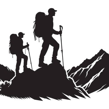 Yürüyüşçüler Silueti Dağ Zirvesi Macerası Açık Hava Grafiği