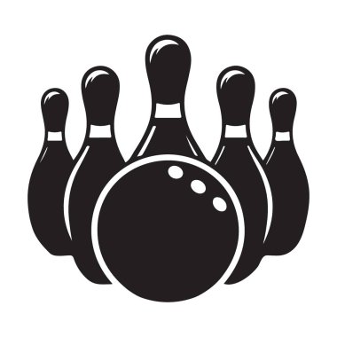Bowling İğneleri ve Top Silueti Klasik Oyun Spor Vektörü Grafiği
