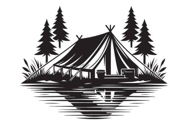 Göl Sanatsal İllüzyon Doğa Aşıkları İçin Kamp Çadırı Silueti