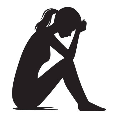 Üzgün Kadın Siluet Vektörü Bunalımlı Ruh Sağlığı İllüstrasyonu