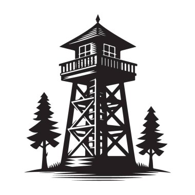 Orman Yangını Gözcüsü Kulesi Sahne Yabanı Vektör Çizimi
