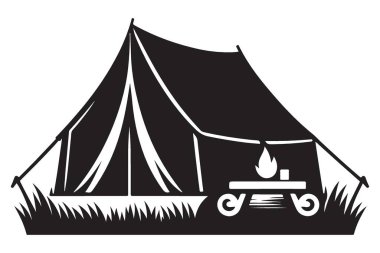 Kamp Çadırı Silueti Kamp Ateşi Vektör Resimleri Açık Hava Macerası