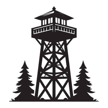 Görkemli Orman Yangını Gözcü Kulesi Evergreen Ağaç Resimleri Arasındaki Siluet