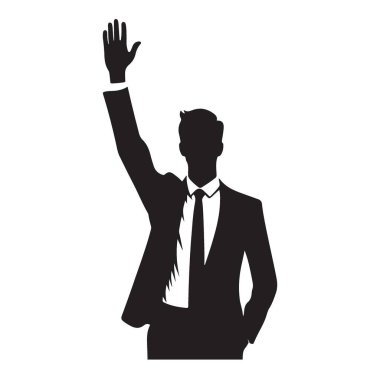 Takım Elbiseli Adam 'ın Profesyonel Silueti Gönüllü El Kalkma Konsepti