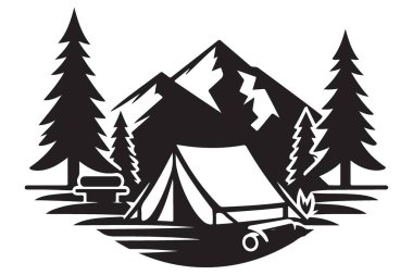Kamp silueti vektör sanatı doğa ve açık hava macerası içerir