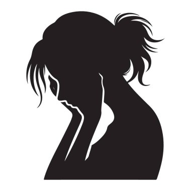 Üzgün Kız Silueti Vektör Sanatı Depresyon ve Endişe İllüstrasyonu