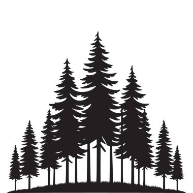 Orman manzarasının silueti. Çevreci ağaçlar. Doğa sahnesi tasarımı.