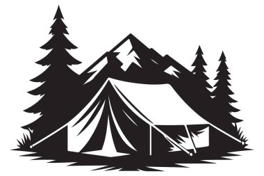 Macera Aşıkları İçin Dağlarda Kamp Çadırı Silueti Çizimi