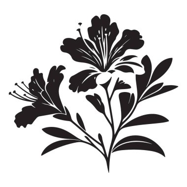 Botanik Tasarımları için Zarif Azalea Çiçek Silueti Vektör İllüstrasyonu