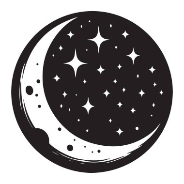 Hilal ay ve yıldızlar gece gökyüzü vektör sanatında