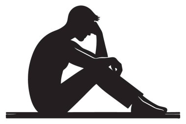 Elinde Başıyla Oturan Bunalımlı Bir Adamın Silueti