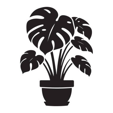 Siluet Saksı Canavarı Ev Dekorasyonu için Bitki Vektörü İllüstrasyonu