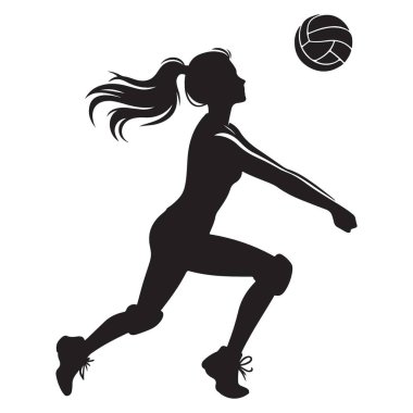 Kadın Voleybol Oyuncusu Eylem Silueti Rekabetçi Spor Çizimi Tasarımı
