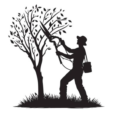 Bahçıvan Süsleme Ağacı Silüeti Vektör Peyzaj Bakım Servisi