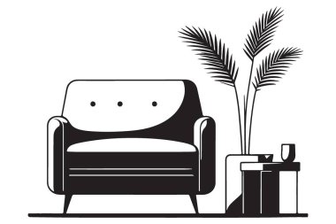 İç tasarım için bitki yetiştirilmiş rahat koltuk ve yan masa