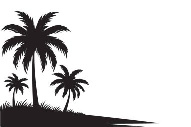 Tropikal Plaj Sahnesi için Palmiye Ağaçları Siluet Vektör İllüstrasyonu
