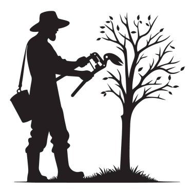 Bahçıvan Budanan Ağaç Vektörü Görünümü Peyzaj Çizimi