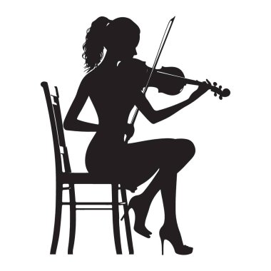 Zarif Kemancı Siluet Sandalyede Güzel Müzik Çalıyor