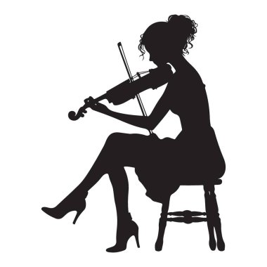 Keman çalan bir kadının silueti Güzel müzik vektörü sanatı