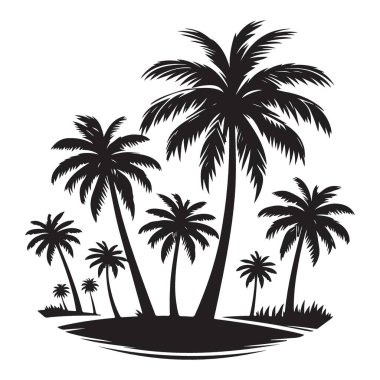 Plaj Tatil Titreşimleri için Tropikal Palmiye Ağacı Silüeti Vektör İllüstrasyonu