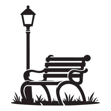 Park bankı ve sokak lambası siluet vektör görüntüsü açık hava sahnesi