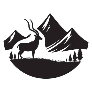 Dağ Manzarası Vektör Resimlerinde Görkemli Ceylan Silueti